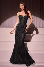Strapless Silver Embellished Gown