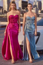Strapless Fitted Satin Corset Gown