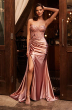 Strapless Fitted Satin Corset Gown