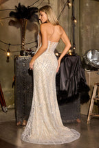 Fitted Gown Sweetheart Neckline Geometric Beaded Tulle Corset Lace-Up Back