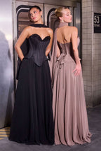 Corset Gown Sweetheart Neckline Chiffon Draped Skirt Lace-Up Back Scarf Detail