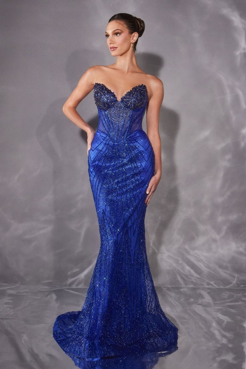 Fitted Dress Sweetheart Neckline Crystal Beaded Sheer Corset Bodice Sculpted Silhouette