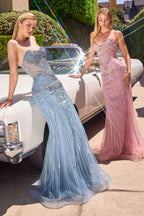 Strapless Silver Embellished Gown