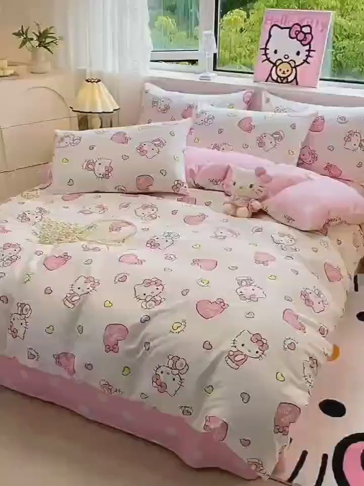Komplet Pościeli Sanrio Hello Kitty – Miękka i Trwała dla dziewczynek
