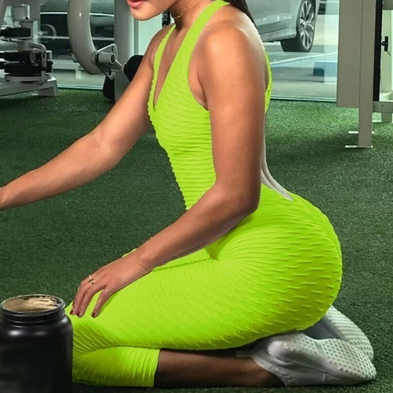 Sexy Women's Tracksuit Yoga Pants High Waist Gym Play Suit Push up Slim Sport Backless Top Running Sportswear Soft Jumpsuit-5