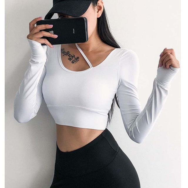Women long sleeve Sexy Sports T-shirt running clothing-1