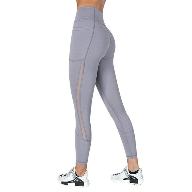Full Length Workout Leggings With Pocket Women High Waist Mesh Patchwork Yoga Pants Fitness Gym Exercise Sport Pants-6