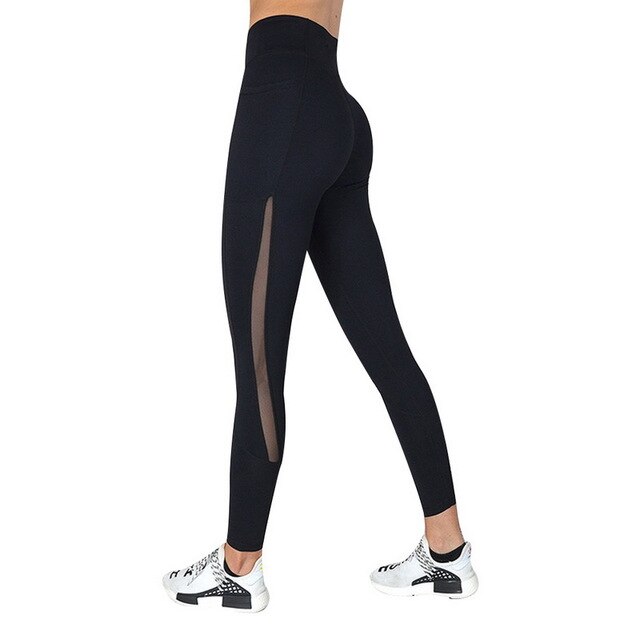 Full Length Workout Leggings With Pocket Women High Waist Mesh Patchwork Yoga Pants Fitness Gym Exercise Sport Pants-7