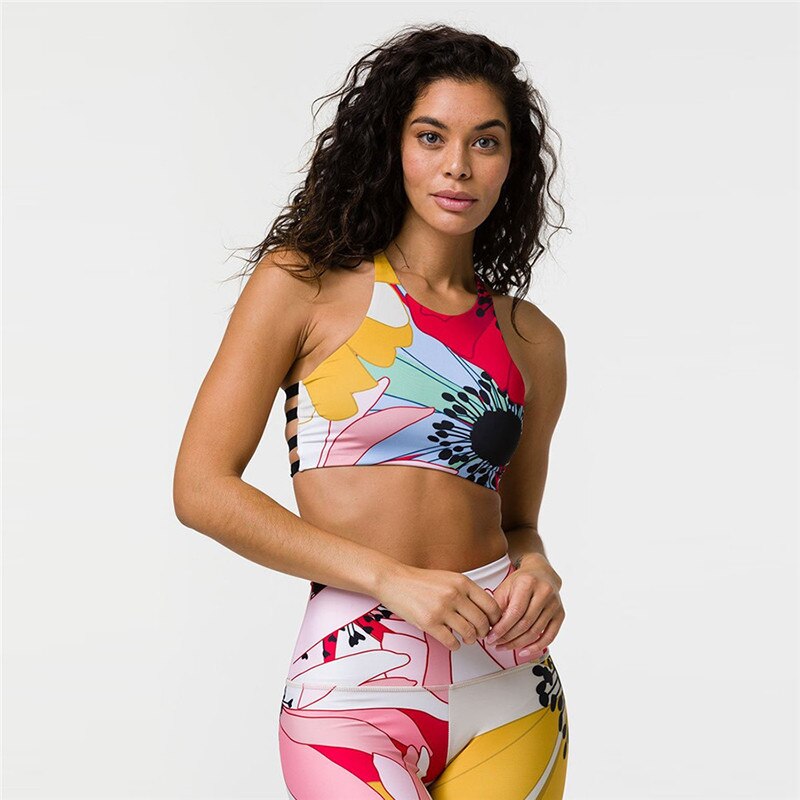Floral Woman Sportwear Yoga Set Seamless Gym Suit Crop Top Bra Elastic High Waist Yoga Pant Leggings Outfit Fitness Clothing