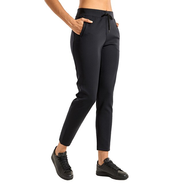 Women's Stretch Casual Pants Drawstring Jogger Travel Lounge Sweatpants with Zipper Pockets-4
