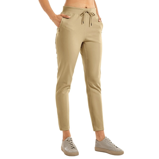 Women's Stretch Casual Pants Drawstring Jogger Travel Lounge Sweatpants with Zipper Pockets-5