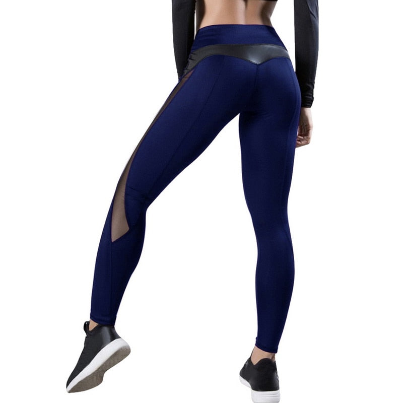Full Length Workout Leggings With Pocket Women High Waist Mesh Patchwork Yoga Pants Fitness Gym Exercise Sport Pants-4