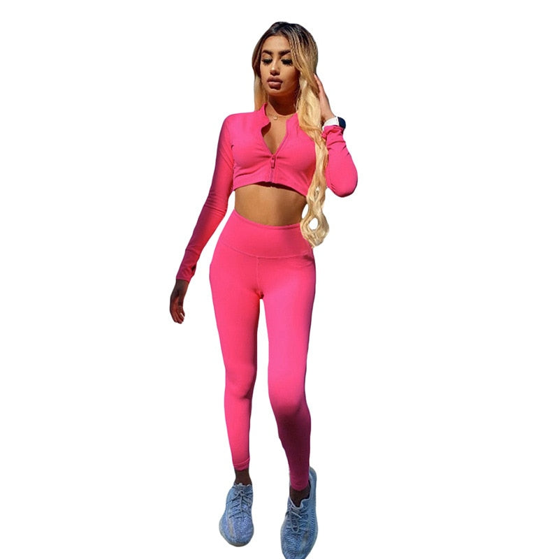 Autumn Seamless Solid Yoga Set Fashion Long Sleeve Crop Top Leggings Two Piece Set Casual Running Gym Fitness Workout Outfits-0