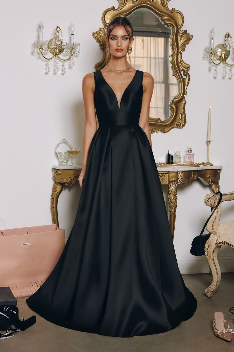 A-line dress with deep V-neck