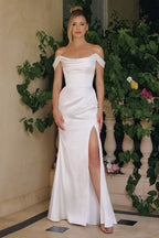 Stretch Satin Gown, Softly Draped Neckline and a Sculpted Bodice