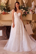Romantic Strapless A-Line Lace Wedding Gown with Tulle Skirt