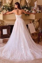 Romantic Strapless A-Line Lace Wedding Gown with Tulle Skirt