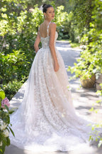 Ball Gown Wedding Dress Illusion Neckline, Delicate Floral Appliqué Straps, And A Corset Bodice With Dimensional Lace.