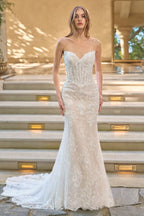 Sequined Lace Fit-and-Flare Bridal Gown with Detachable Bolero