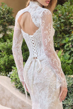 Sequined Lace Fit-and-Flare Bridal Gown with Detachable Bolero