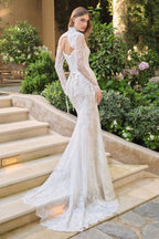 Sequined Lace Fit-and-Flare Bridal Gown with Detachable Bolero